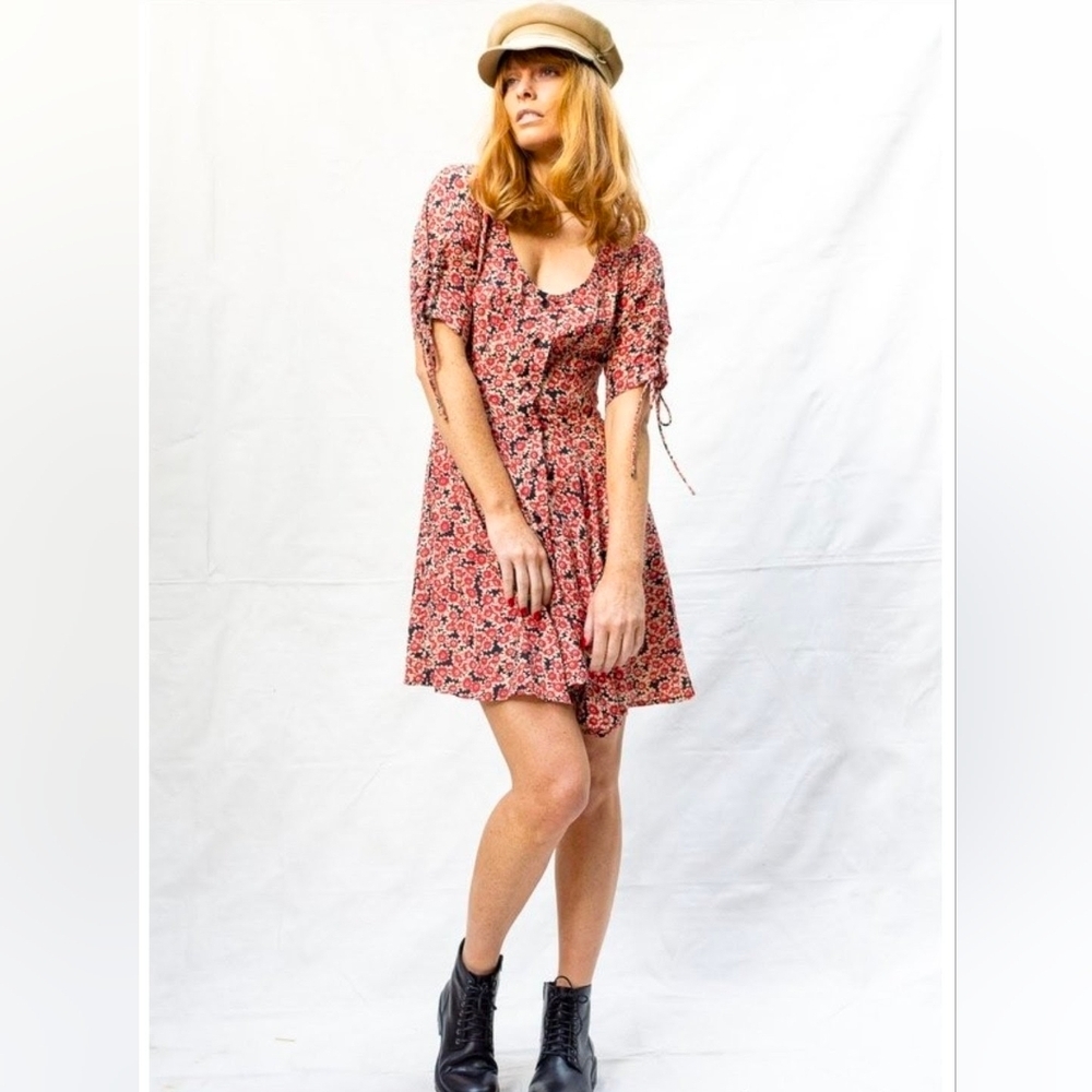 Free People Floral Print Laced Up Mini Dress Small